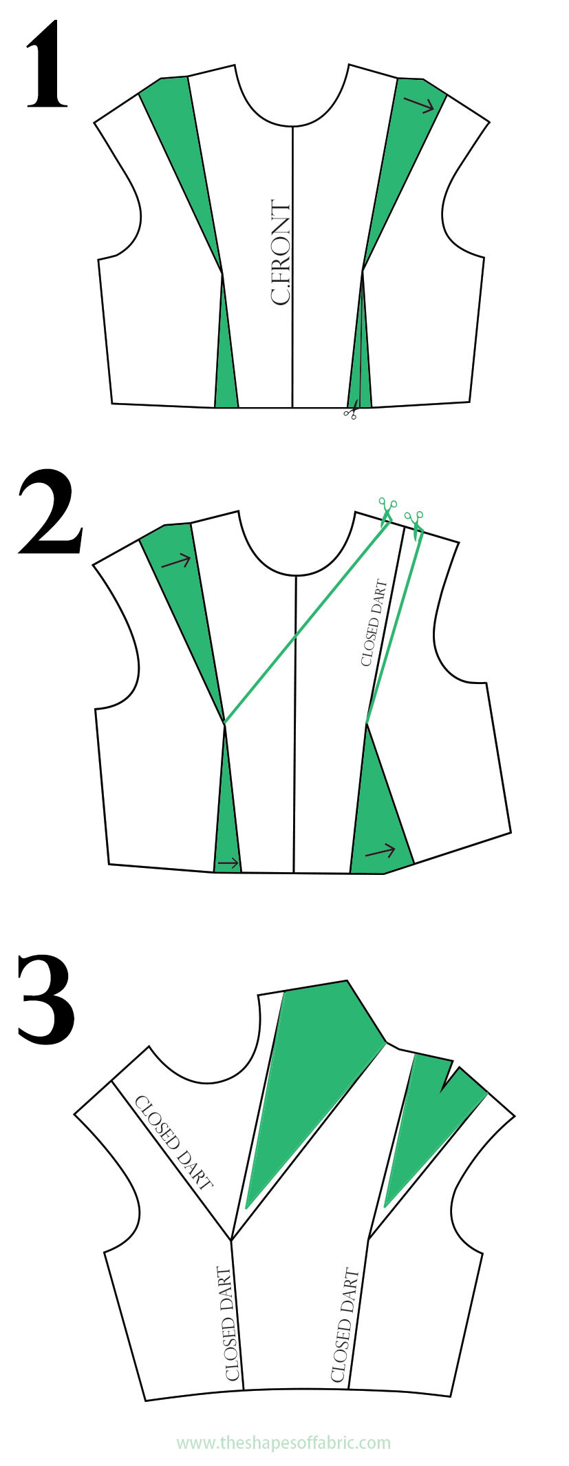 bodice with two shoulder darts 