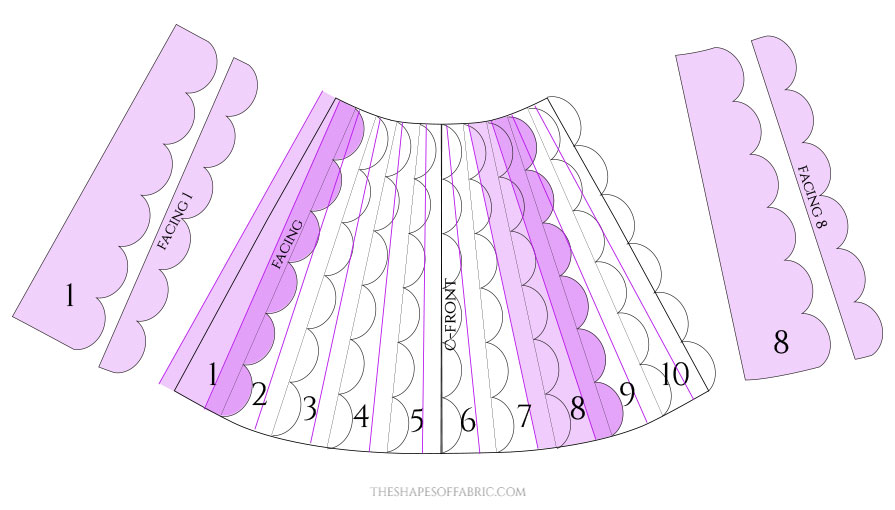 Pattern drafting: skirt with scalloped pleats
