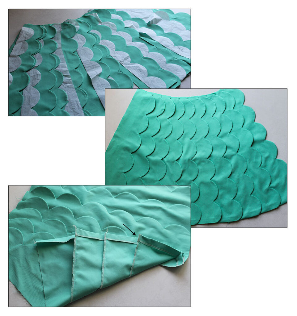 Uniting the layers to create the scalloped pleats