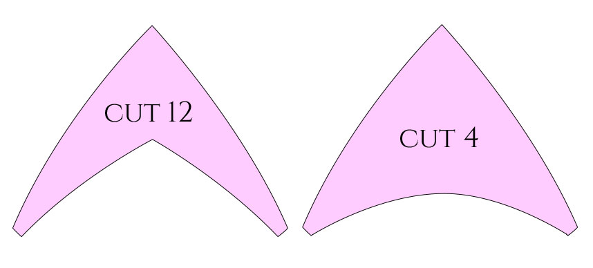 Triangular accordion pleat pattern pieces.