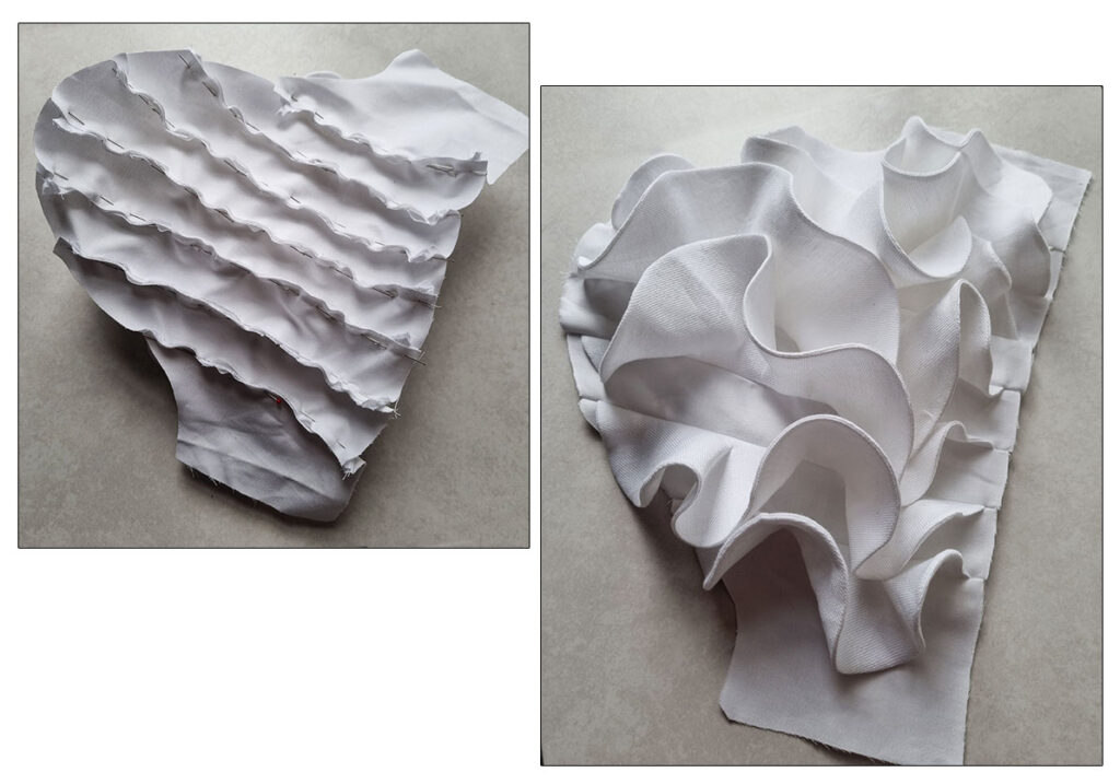 How to insert the flounces into the seams.