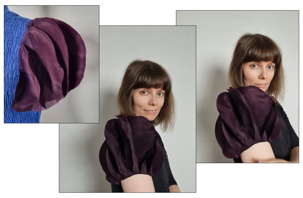 The finished panel sleeve in organza.