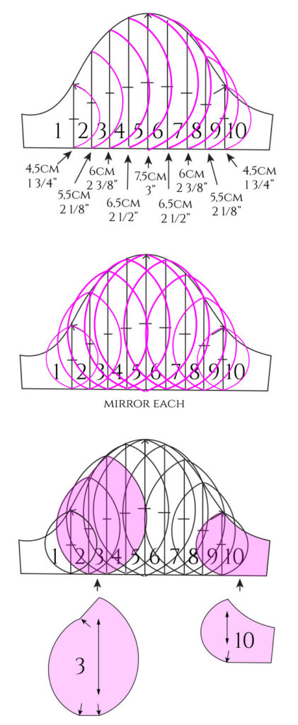 Illustration showing how to draw and trace the panel pieces.