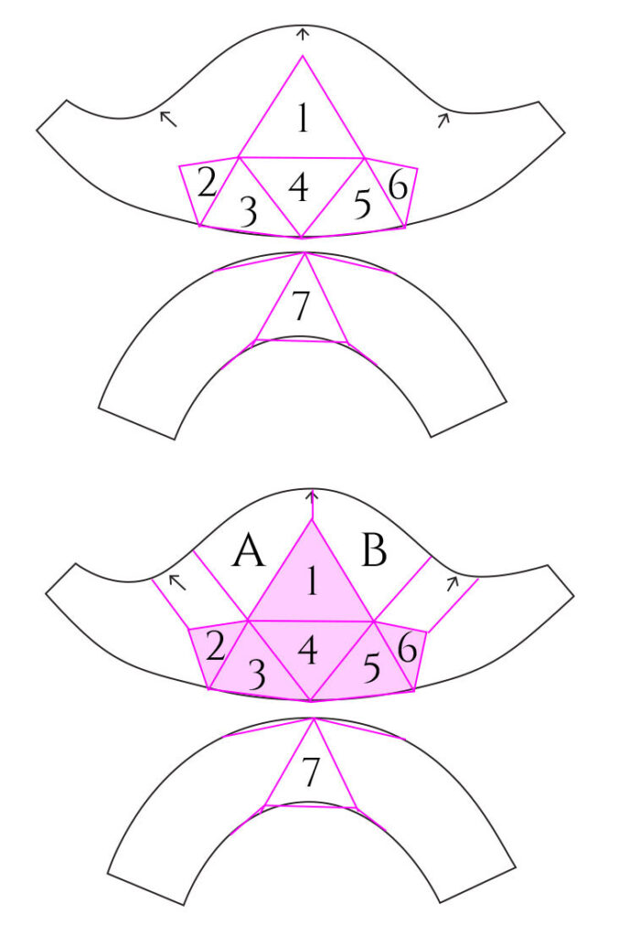 Illustration showing how to add triangles onto the lantern sleeve.