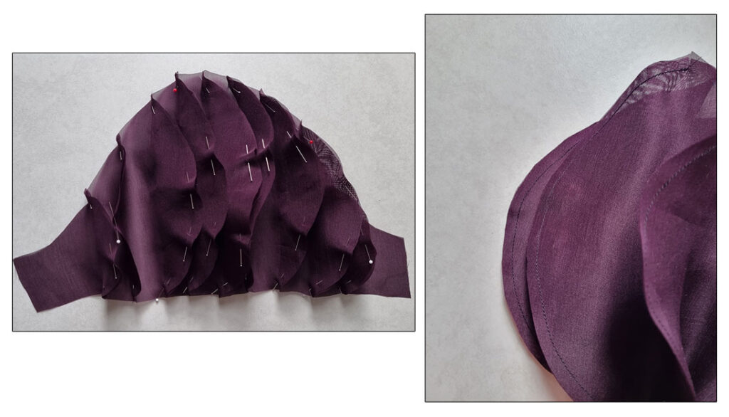 Preparing the organza panel sleeve.