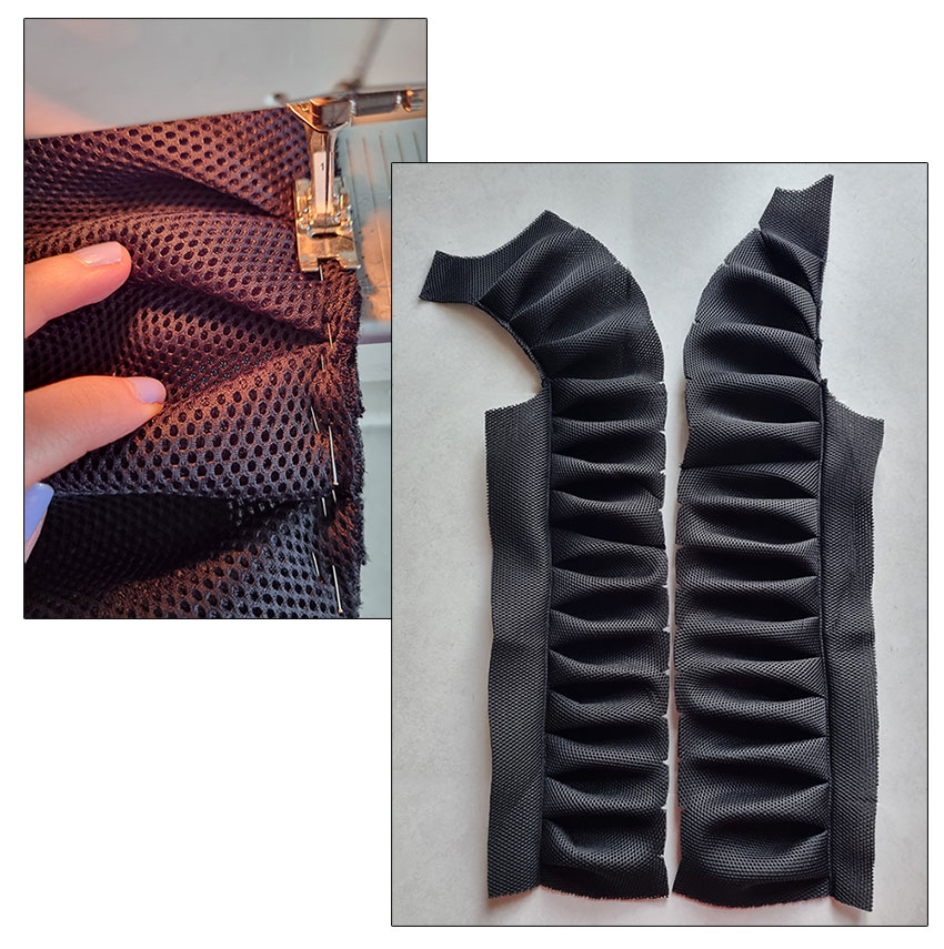 Preparing the raglan sleeve pieces.