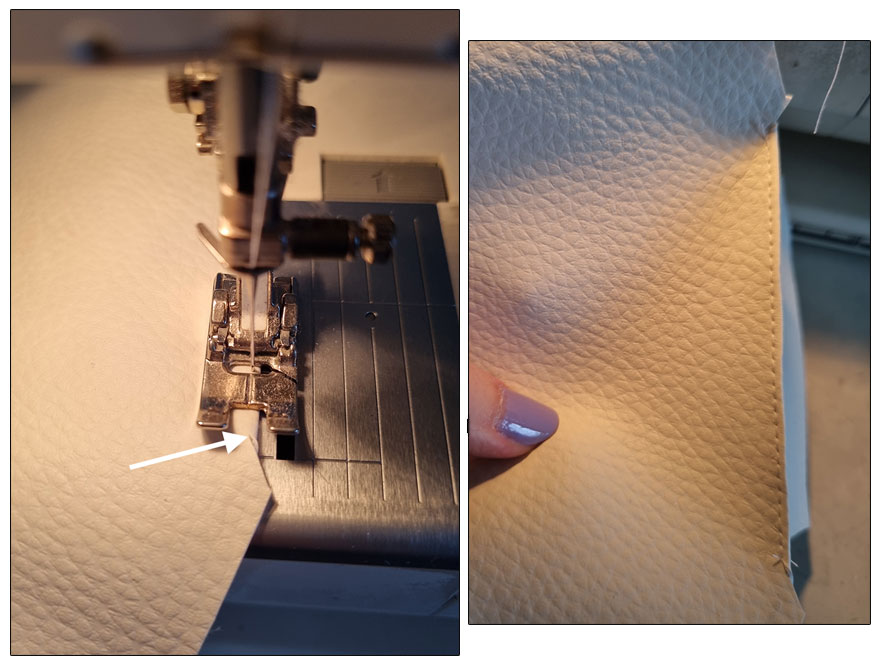 Stitching the triangle edges in faux leather