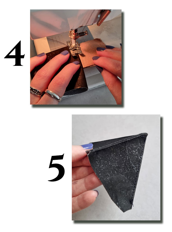 Pictures showing the steps 4-5 of how to sew a polyhedron.