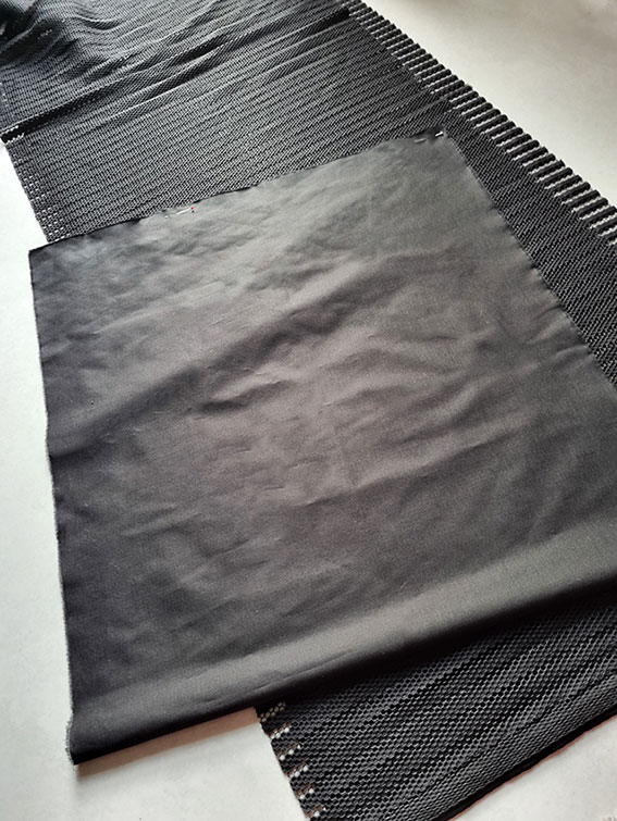 The netting and lining fabrics on the floor.