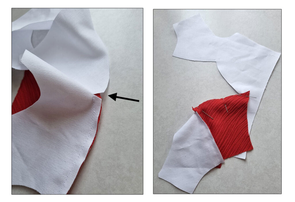 Pictures showing how to sew the diamond shape.