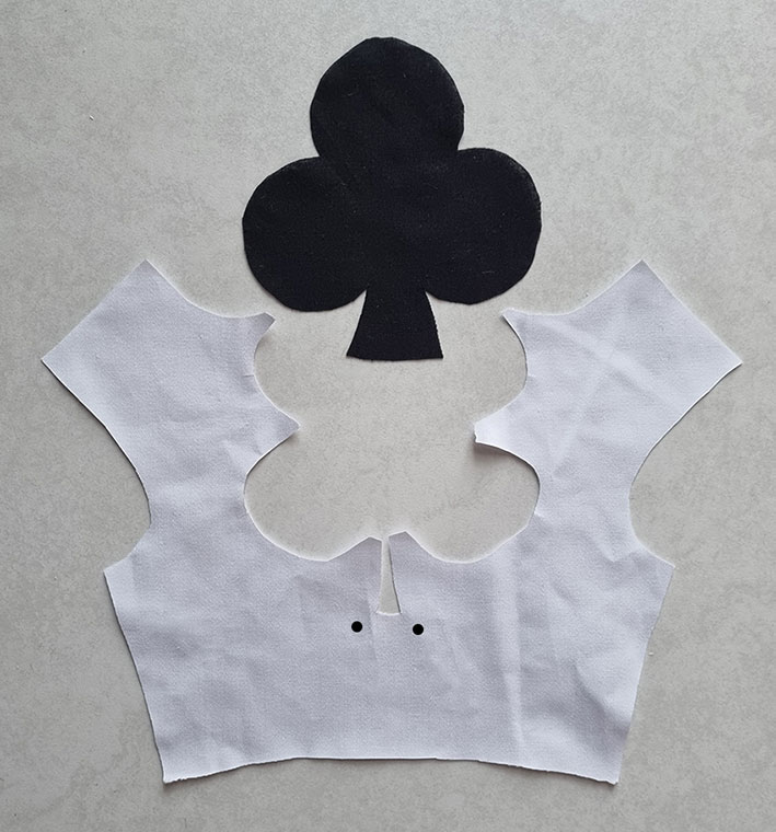 The bodice and the club shape cut.