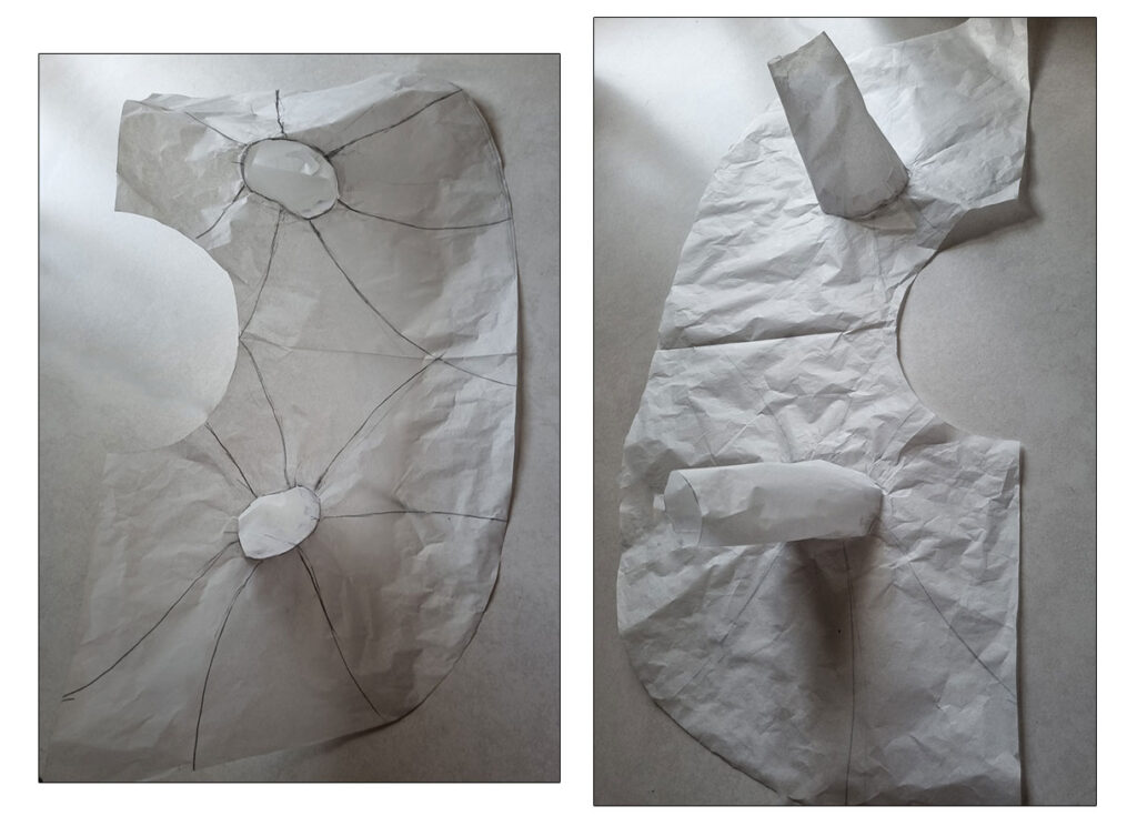 The drop hole skirt pattern on the floor, pictured on both sides.