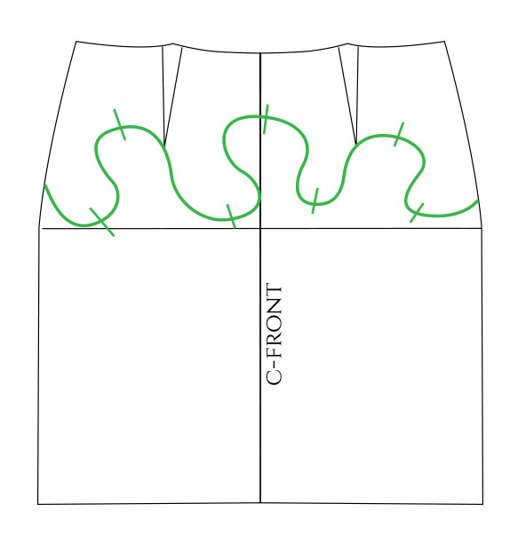 Kakurenbo skirt style line to separate the yoke.