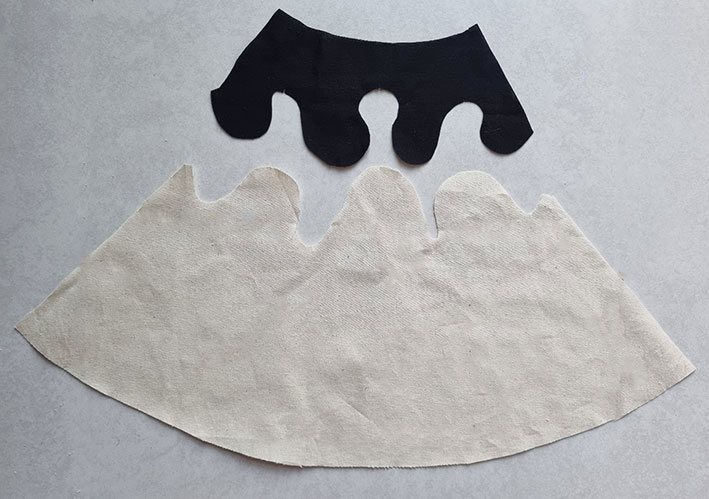 The two sections of the skirt cut.