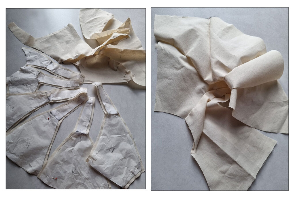 Pinning the sections together.