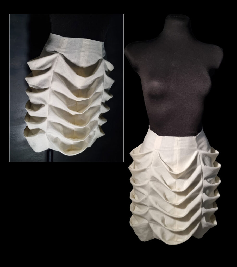 The nyokitto pencil skirt inspired by the second pattern magic book on the mannequin.