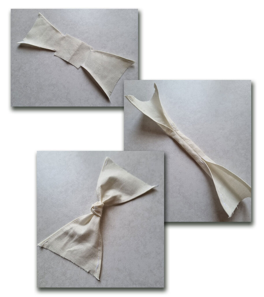 The procedure of hemming, sewing, and tying the knot piece.
