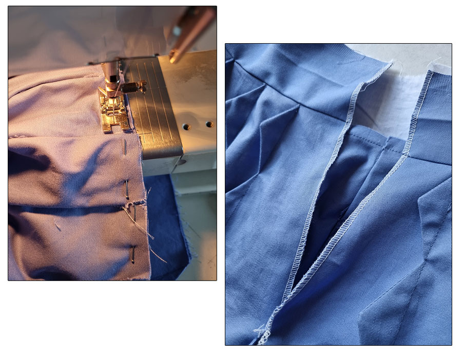 Sewing and pressing the waistband.