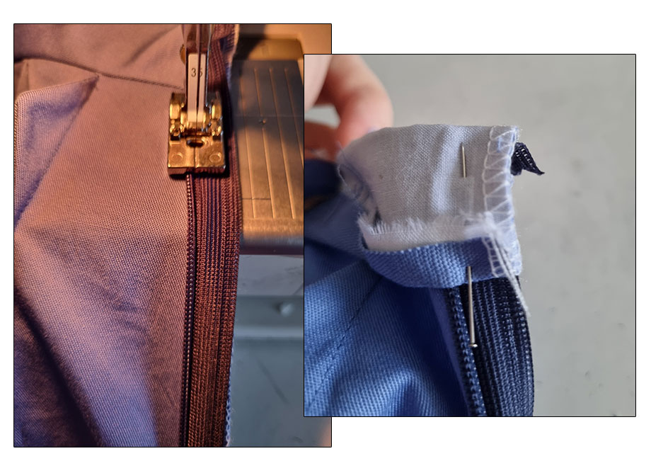 Attaching the zipper