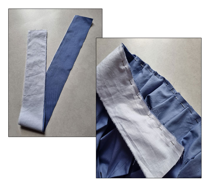 The waistband pinned to the skirt's waist.