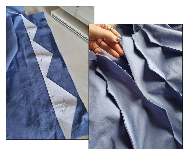 How to sew the remaining tucks below the zipper.