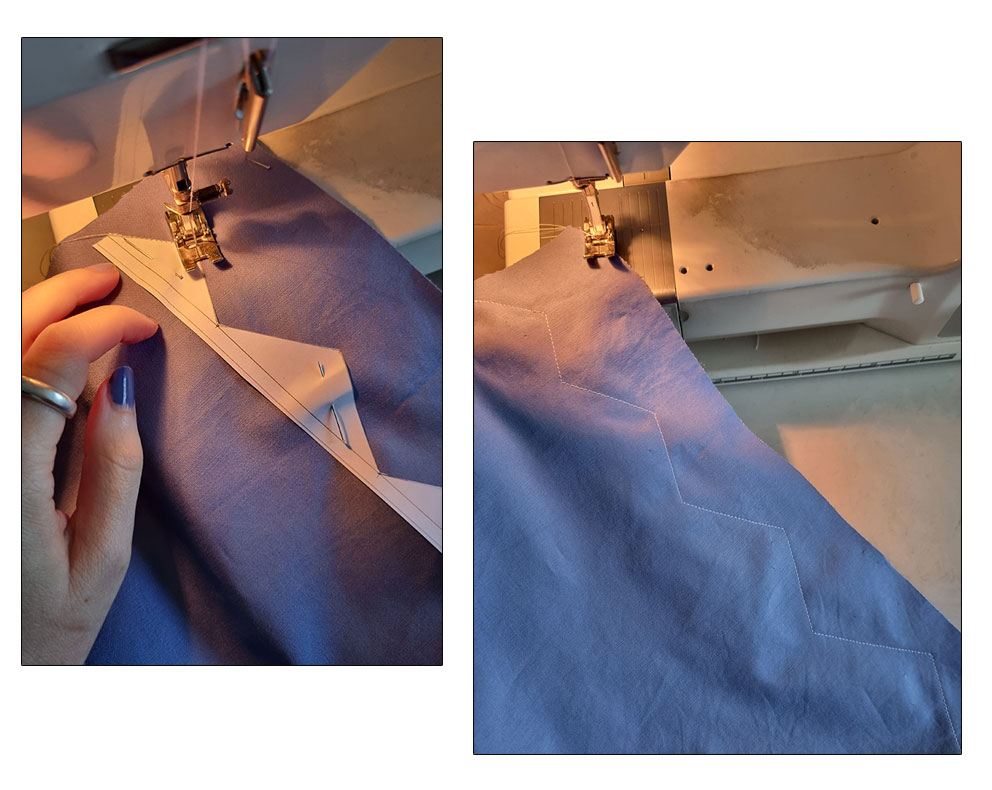 Sewing with the template.