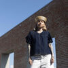 Model wearing the Echo blouse made in denim. Photo by Laura Oja.