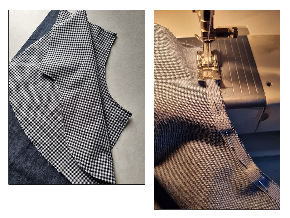 Attaching the pocket bag to the pocket opening.