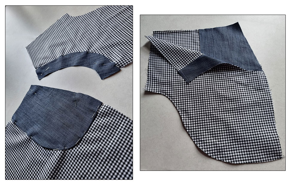 Attaching the pocket facing pieces.