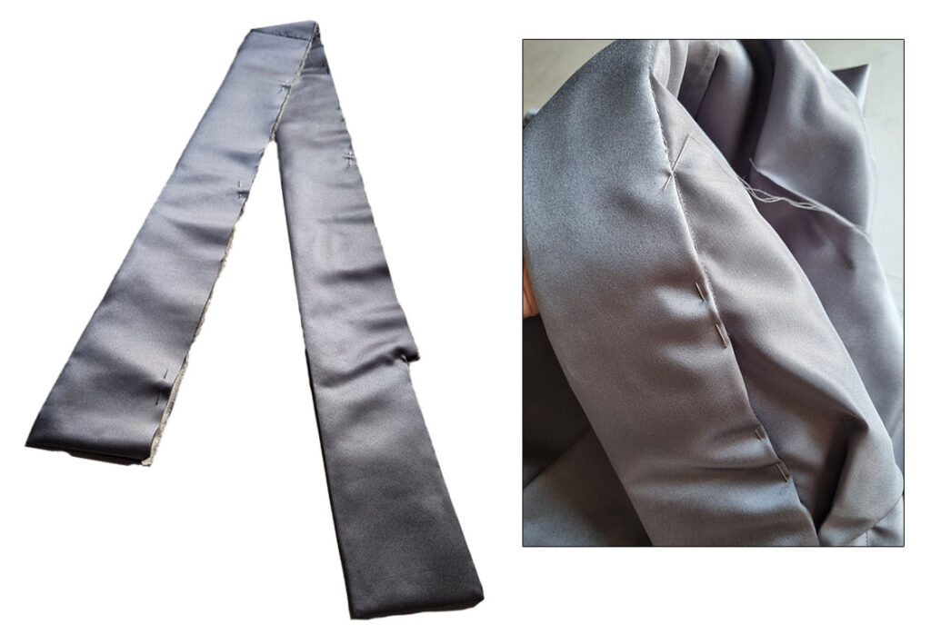 Sewing the collar.