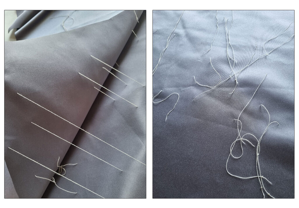 The fabric marked with basting thread.