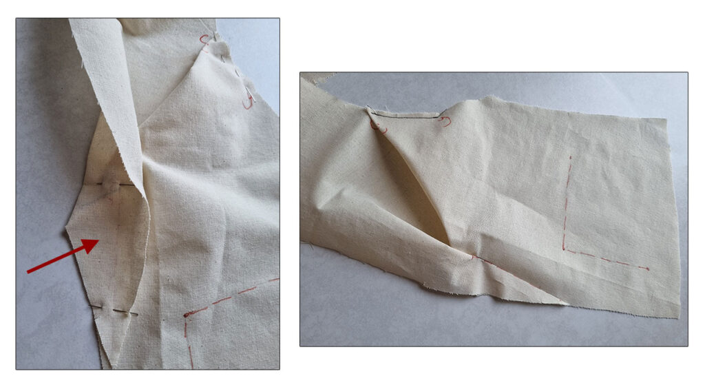 Completing the bust dart stitches.
